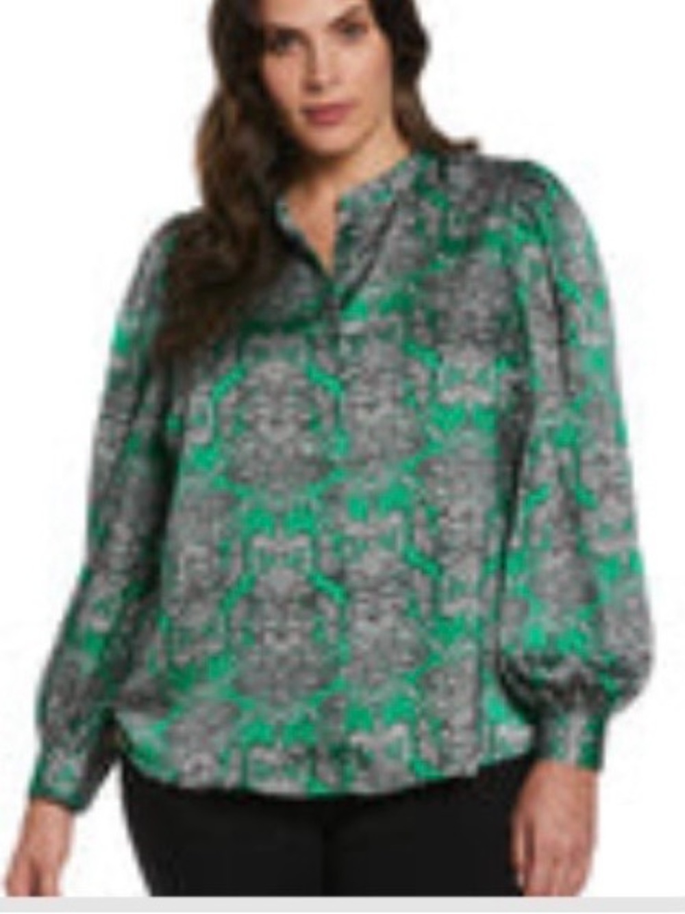 Ella Green and Gray Printed Plus Size Blouse